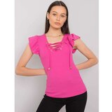 Fashion Hunters Pink blouse with a laced neckline Cene