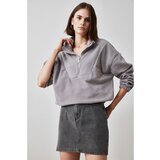 Trendyol Grey Zipper Detailed Fleece Knitted Sweatshirt Cene