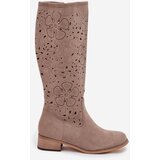 Boto Ladies Cut-Out Ankle Boots With Low Heel Eco Suede Zipped Beige Orchides | Shoptok.si