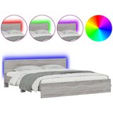 Furnova Posteljni okvir z vzglavjem in LED siva sonoma 200x200 cm, (21934262) | Shoptok.si