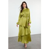 Trendyol Oil Green Layered Satin Woven Evening Dress/Evening Gown | Shoptok.si