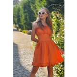 Trend Alaçatı Stili Women's Orange Adjustable Strap Frill Detailed Poplin Woven Dress  cene