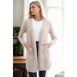 Dewberry 99224 Kangaroo Pocket Knitwear Cardigan-STONE | shoptok.hr