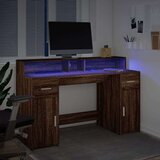 vidaXL Pisalna miza z LED lučkami rjavi hrast 140x55x91 cm inž. les | Shoptok.si