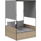 Maison Chic Dvojni Ležalnik - Sončna ležalnik s streho in zavesami bež poli ratan, (22042927) Cene