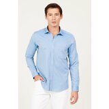 AC&Co / Altınyıldız Classics Men's Blue Slim Fit Slim Fit Classic Collar Cotton Dobby Shirt Cene