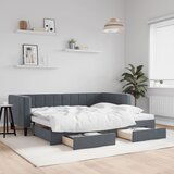 vidaXL Izvlečna dnevna postelja s predali temno siva 90x190 cm žamet | Shoptok.si