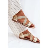 EVENTO Womens flat sandals with elastic straps gold Marinea | Shoptok.si