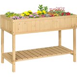 Outsunny lesena dvignjena greda za vrtnine z 8 rešetkami in spodnjo polico za vrtne rastline 120x60x81cm, (20755464) Cene