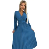 Numoco Pleated midi dress with a neckline, long sleeves and a wide belt