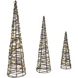 vidaXL Božično drevo 3 pcs Toplo bela 40 cm 60 cm 80 cm Ratan | Shoptok.si