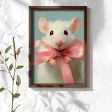 Wallxpert uramljena MDF slika NAL039-46, beli miš sa roze mašnom na svetloplavoj pozadini, 35,5 x 47 cm | Eponuda.com