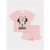 LC Waikiki Crew Neck Short Sleeved Minnie Mouse Printed Baby Girl T-Shirt and Shorts 2-Set