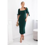 Kesi Women's dress gathered at the back with tied sleeves - dark green Cijene