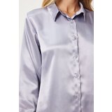  Women's Gray Lightly Draped Satin Surface Shirt | Shoptok.si