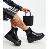 Gemre Black insulated patent wedge ankle boots Sarkisa | Shoptok.si
