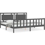 The Living Store Posteljni okvir z vzglavjem siv 200x200 cm trden les - Posteljni Okvir, (21525822) | Shoptok.si