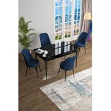 Hanah home trpezarijski set Han, sto na razvlačenje i 4 stolice, ploča u dekoru crnog mermera, teget tkanina Jerry | Eponuda.com