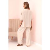 Kesi Włoski Women's set with a blouse with a necklace and wide pants beige | Shoptok.si