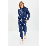 Trendyol Navy Blue Hooded Fleece Knitted Pajamas Set Cene