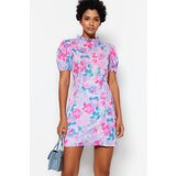 Trendyol Blue Stand-Up Collar Floral Pattern Lined Mini Woven Dress | Shoptok.si