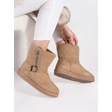 Shelvt Light beige women's snow boots with a decorative buckle and zipper | shoptok.hr