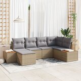 vidaXL 6-delni vrtni kavč set z blazinami Bež Poli ratan Acacia Cene