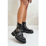 Boto Lacquered Worker Boots With Buckles Black Serizia | ePonuda.com