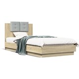Maison Chic Posteljni okvir - Enojna postelja - Postelja za odrasle z vzglavjem sonoma hrast 100x200 cm inž. les-J9687, (21760272) Cene