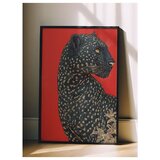 Wallxpert uramljena slika 115272, crni leopard na crvenoj pozadini, 50 x 70 cm, crni ram | Eponuda.com