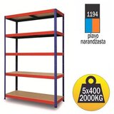  Polica metal-medijapan 180x100x50cm, 5x400kg, plavo-narandžasta Cene