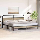 vidaXL Kovinski posteljni okvir brez vzmetnice dimljen hrast 180x200cm | Shoptok.si