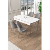 Hanah home trpezarijski set Pale, sto na razvlačenje i 4 stolice, bela ploča, hromirane noge, siva tkanina Babyface | Eponuda.com