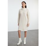 Trendyol Stone Mini Length Knitwear Soft Textured Turn-down Collar Dress | Shoptok.si