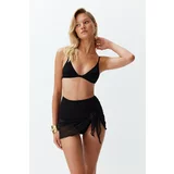 Trendyol Black Mini Knitted Frilly Mesh 100% Cotton Pareo