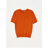 Dilvin 1280 Crew Neck Short Sleeve Sweater With Buttons-Burnt Orange