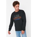 Trendyol Black Men's Oversize Fit Crew Neck Printed Sweatshirt Cene