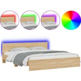 Furnova Posteljni okvir z vzglavjem in LED sonoma hrast 200x200 cm, (21938326) | Shoptok.si
