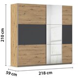 XXXL Omara Z Drsnimi Vrati Foster, Hrast, Siva, Ogledalo, 218 Cm | Shoptok.si