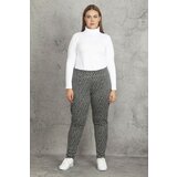 Şans Women's Large Size Black Elastic Waist Grass Stitched Patterned Trousers Cene