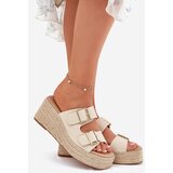 Boto Ladies Wedge Slippers With Weaving And Buckles Beige Pasinea | Shoptok.si