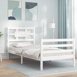The Living Store Posteljni okvir z vzglavjem bel 100x200 cm trden les - Posteljni Okvir, (21523552) Cene