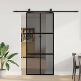 vidaXL Klizna vrata s priborom crna 90 x 205 cm kaljeno staklo | shoptok.hr