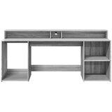  Radni stol s LED svjetlima siva boja hrasta 200x55x91 cm drveni | Shoptok.si