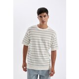 Defacto Standard Fit Crew Neck Cotton Striped Short Sleeve T-Shirt Cene