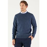 AC&Co / Altınyıldız Classics Men's Aviator Blue Standard Fit Normal Cut Crew Neck Jacquard Wool Knitwear Sweater. Cene