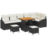  9-delni set vrtnega kavča z blazinami črn poli ratan akacija | Shoptok.si
