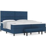 vidaXL Postelja s škatlo z vzmetnico in klopjo modra 200x200 cm tkanina, (22083059) | Shoptok.si