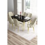 Hanah home trpezarijski set Tia, sto i 6 stolica, ploča u dekoru crnog mermera, zlatne noge, krem tkanina Babyface | Eponuda.com