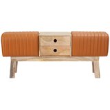  Klupa 110 x 30 x 45 cm Prava koža Smeđa Slike